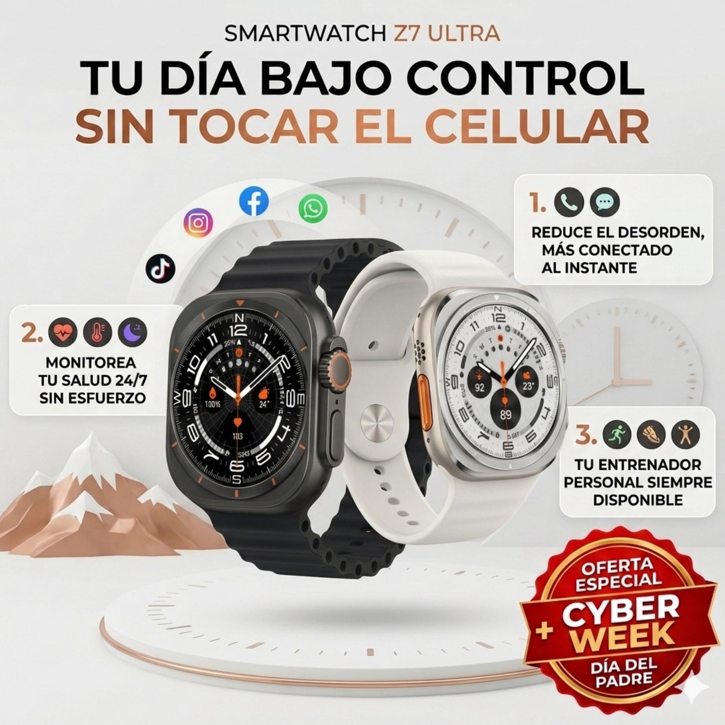 Z7 Ultra Control Smart - Llamadas, notificaciones, actividad diaria y funciones útiles desde tu muñeca