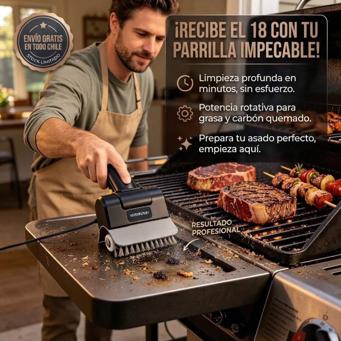 ParrillaFácil™ - Deja la parrilla lista para el 18 sin pasar horas raspando.