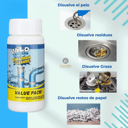 Polvo Limpiador de Cañerías  – Manten tus Desagües Libres y Seguros Cada Semana