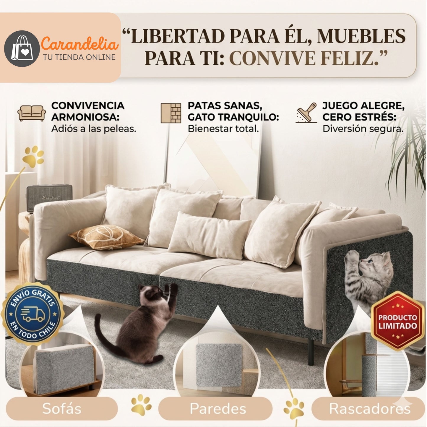 RascaGuard™ - Tu gato sigue feliz. Tu sofá, más protegido