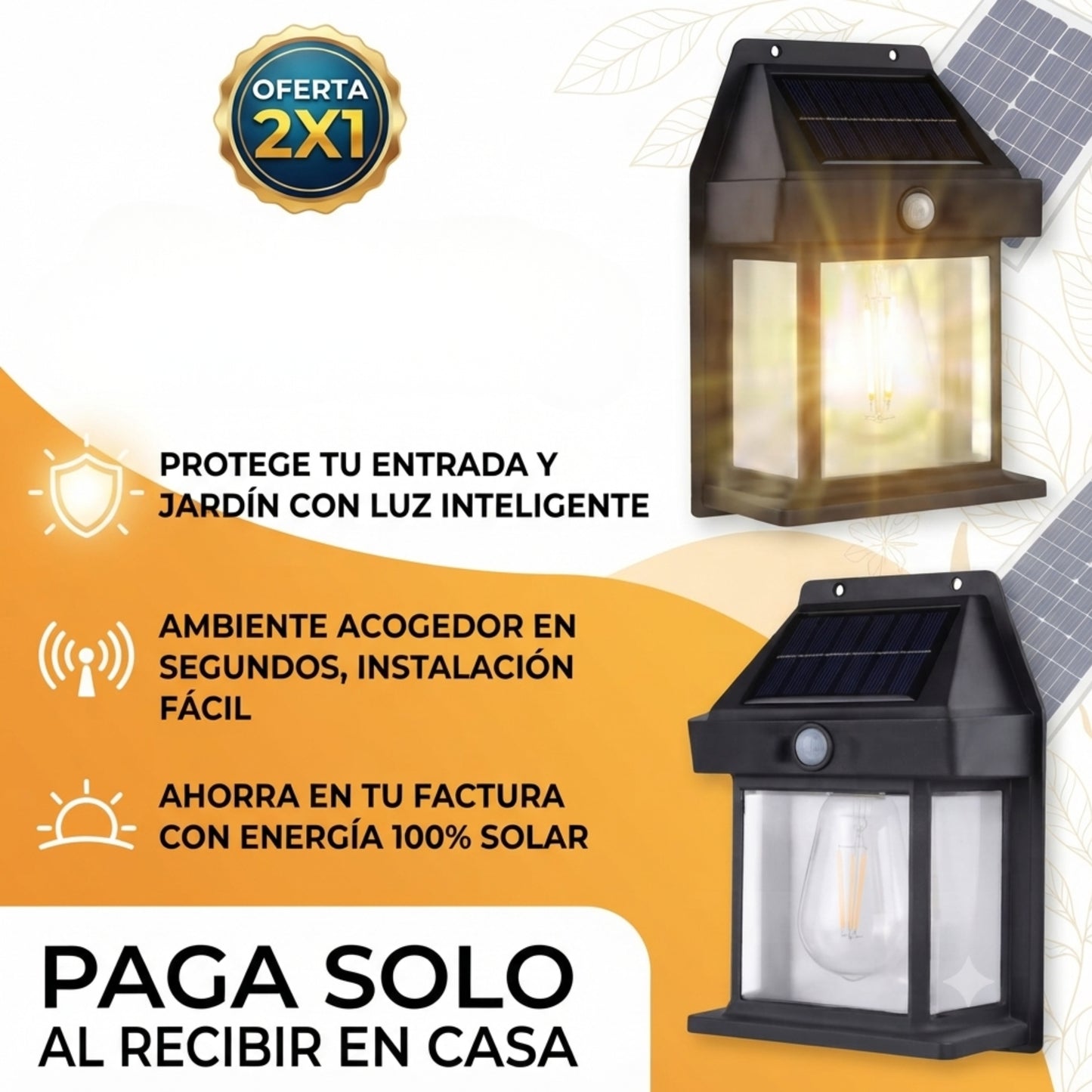 LuzSolar DobleFoco 300° - Ilumina tu patio, entrada sin cables ni electricista