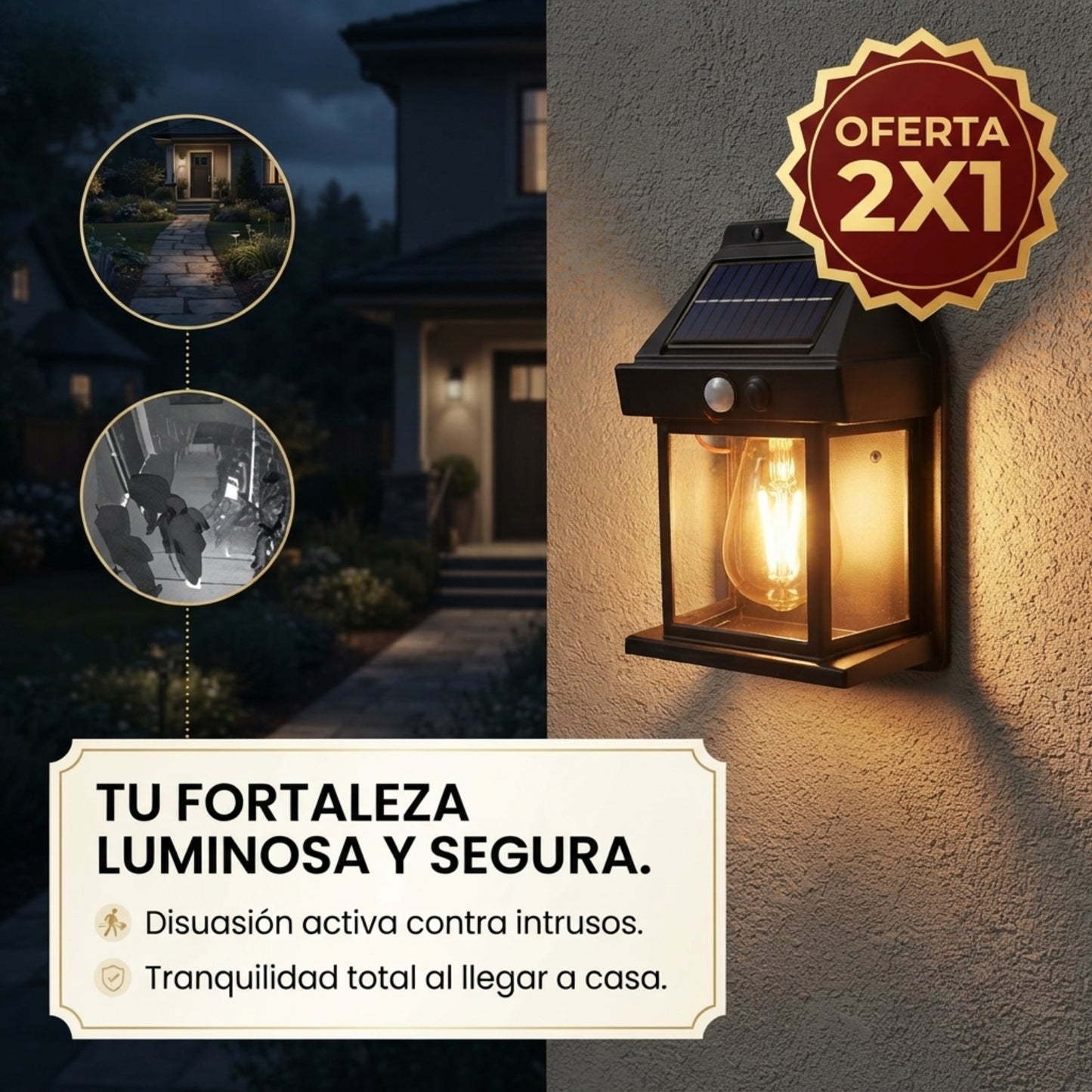 LuzSolar DobleFoco 300° - Ilumina tu patio, entrada sin cables ni electricista