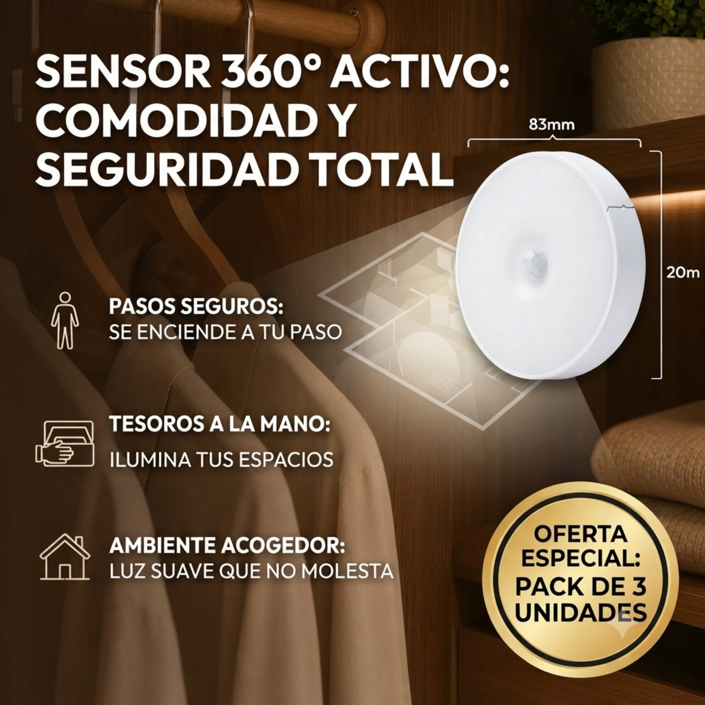 Luz Paso Seguro™ - Ilumina tus pasos de noche sin instalar cables.