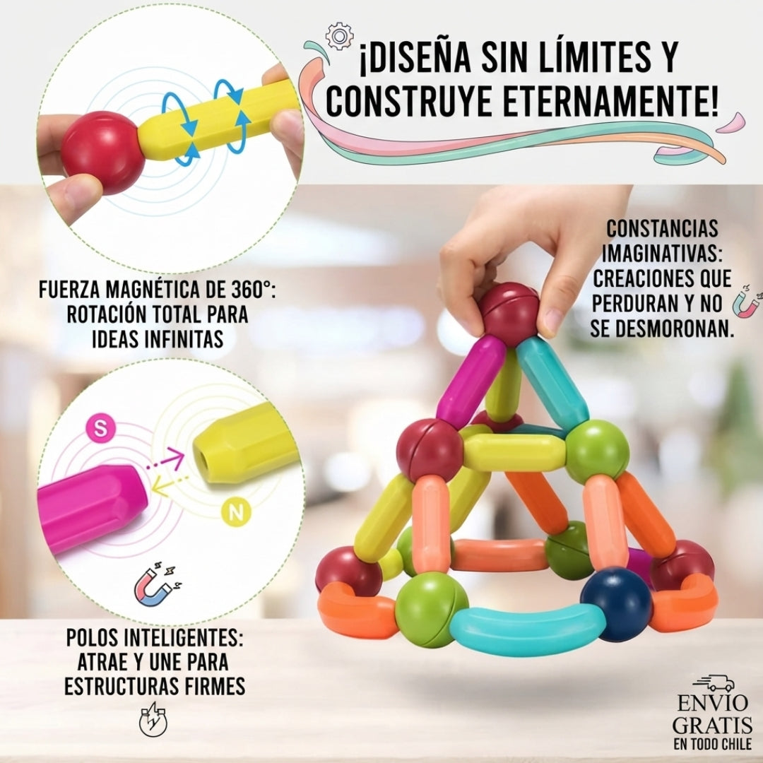 MagnaCrea™ - 36 piezas magnéticas para convertir ideas en horas de construcción y creatividad.