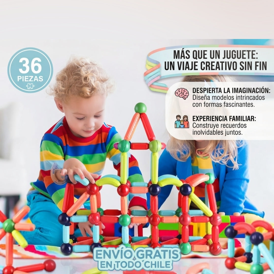 MagnaCrea™ - 36 piezas magnéticas para convertir ideas en horas de construcción y creatividad.