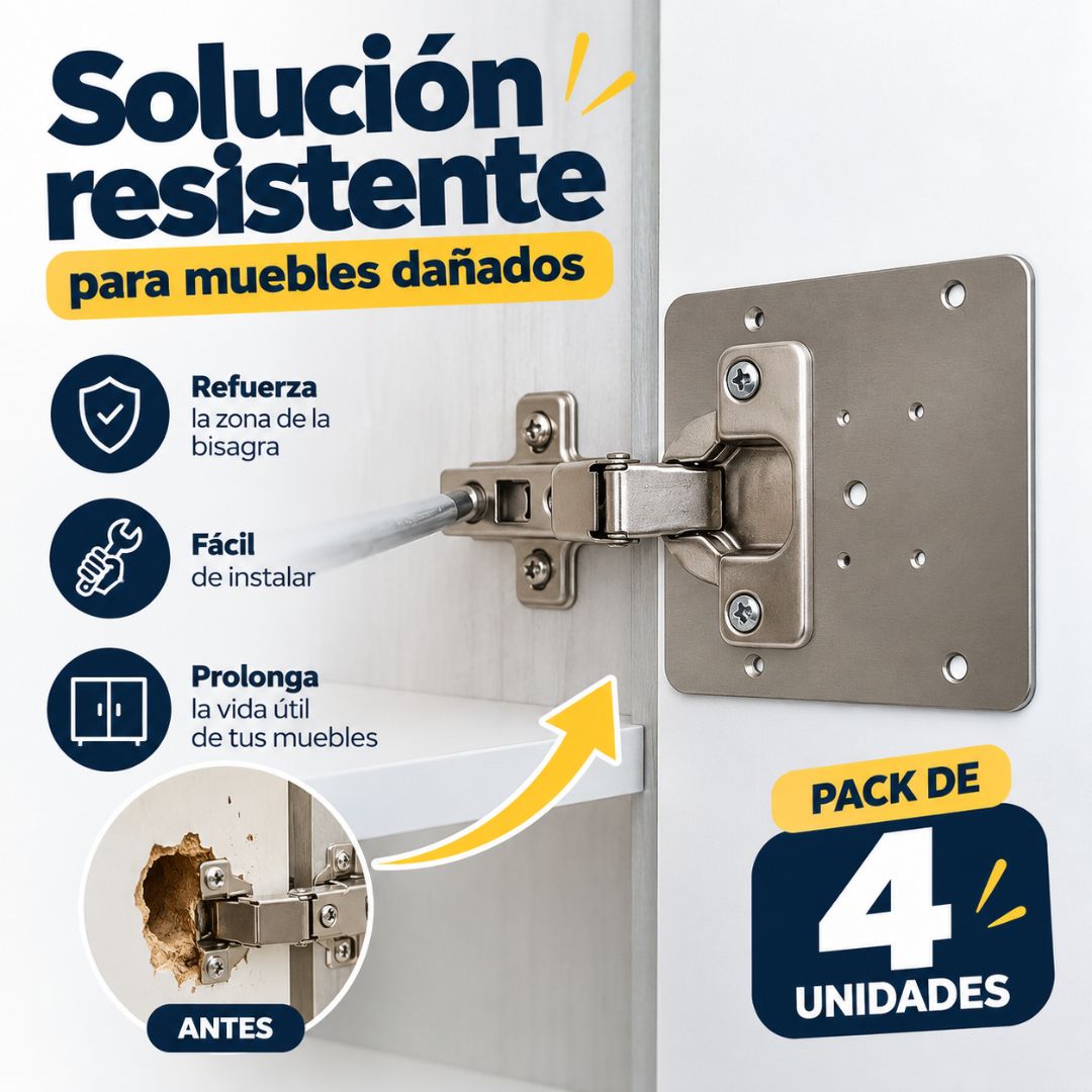 BisagraFix™ - Refuerza esa bisagra suelta sin cambiar todo el mueble.