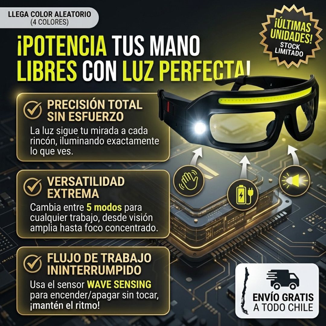LumiManos™ - Ilumina justo donde miras y deja tus dos manos libres para trabajar.