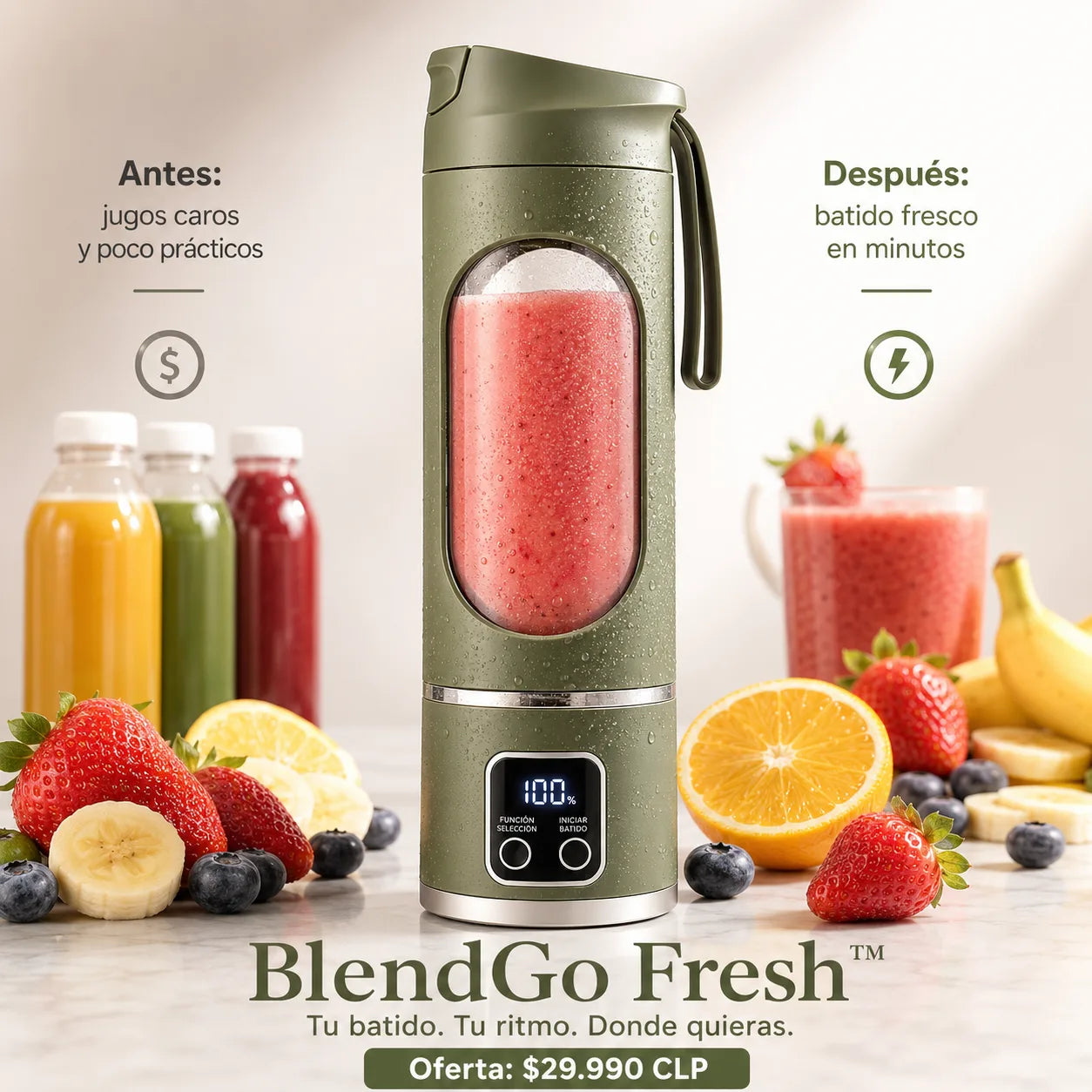 BlendGo Fresh™ - Prepara tu jugo o batido fresco en minutos
